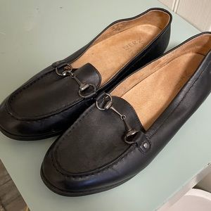 Black leather loafers